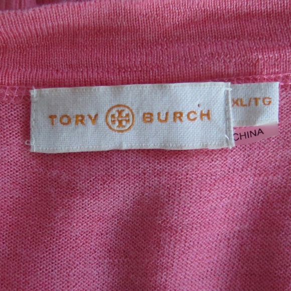 Heather Coral Pink Tory Burch Merino Cardigan, Gold Logo Buttons - Picture 8 of 11